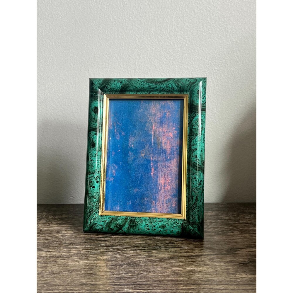 Vintage 3.5” x 5” Green and Black with Gold Frame